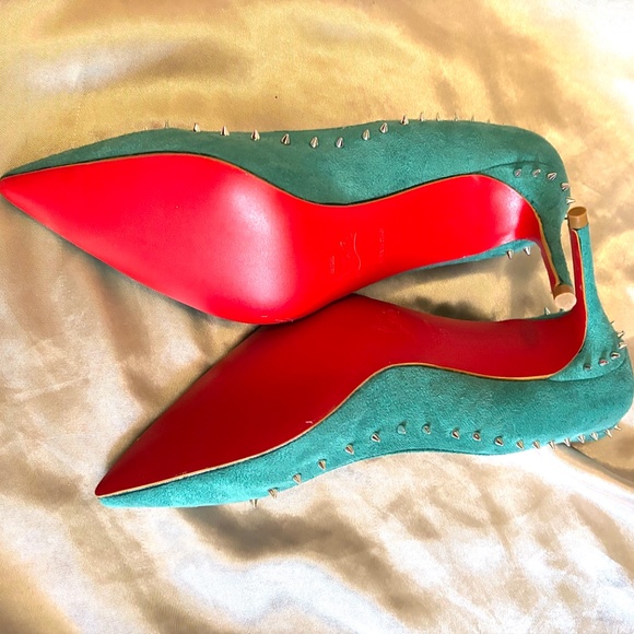 Red Bottom Suede Turquoise Spike Stilettos - Picture 8 of 15
